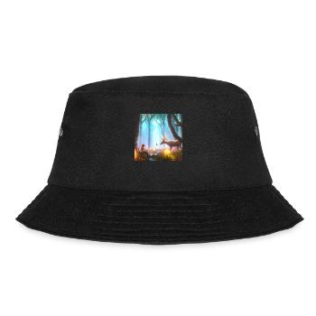 Mädchen im magischen Wald, umgeben von Tieren - Bucket Hat - Schwarz - Vorne - Lela (165cm)