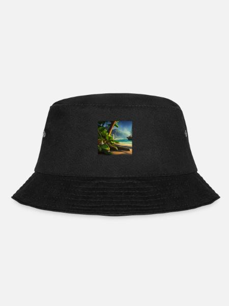 Boat and palm tree - Bucket Hat - black