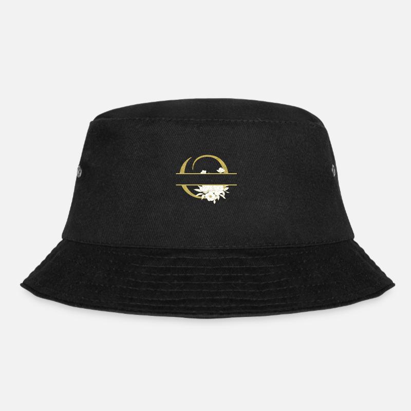 Personalisierter Blumengoldbuchstabe O - Bucket Hat - Schwarz