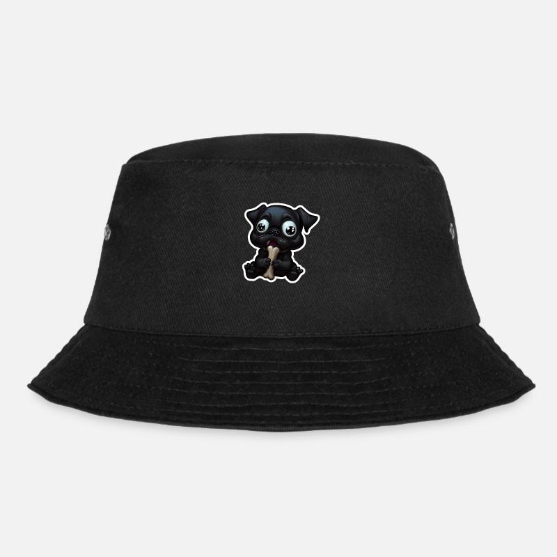 Little, dark Bulldog eating a bone - Bucket Hat - black
