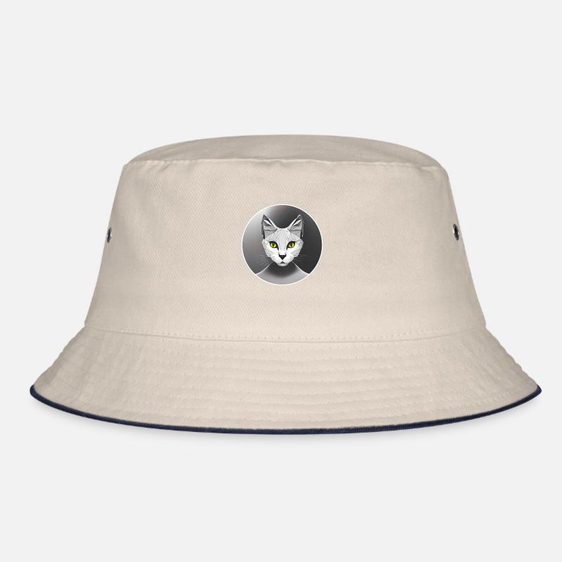 Katze als Grafik Low Poly Art Kreis Schwarz-Weiß Bucket Hat