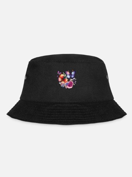 Schmetterling Vintage Blumen - Bucket Hat - Schwarz