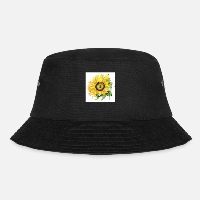 Handgezeichnete Aquarell Sonnenblume - Bucket Hat - Schwarz