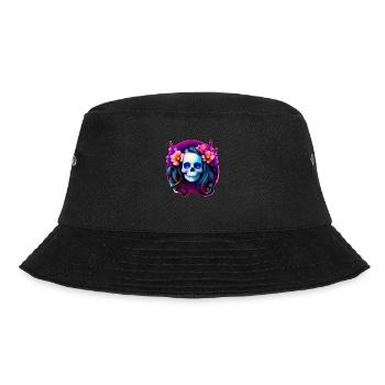 Skull Boho Multicolor Frauen Schädel mit Blumen - Bucket Hat - Schwarz - Vorne - Lela (165cm)