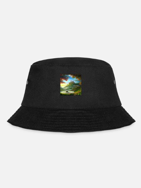 Painting of a fantasy landscape at sunrise - Bucket Hat - black