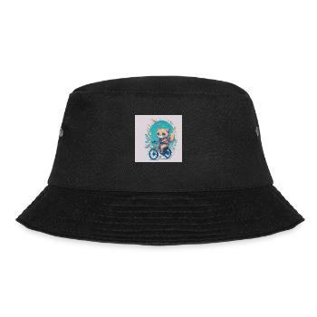 Katze auf Fahrrad - Bucket Hat - Schwarz - Vorne - Lela (165cm)