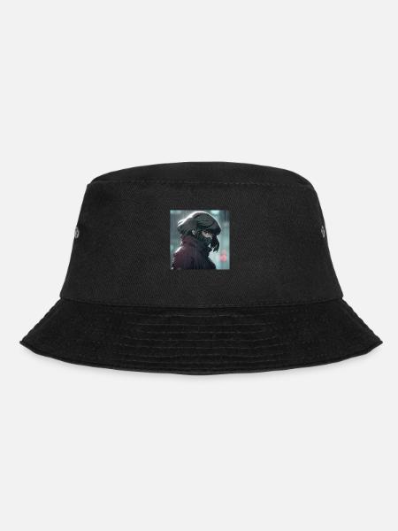 Kybernetische Rätsel: Schönes Anime-Mädchen mit einem - Bucket Hat - Schwarz