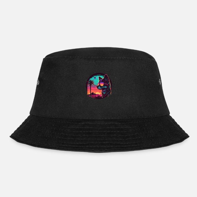 Synthwave dog sunset - Bucket Hat - Schwarz