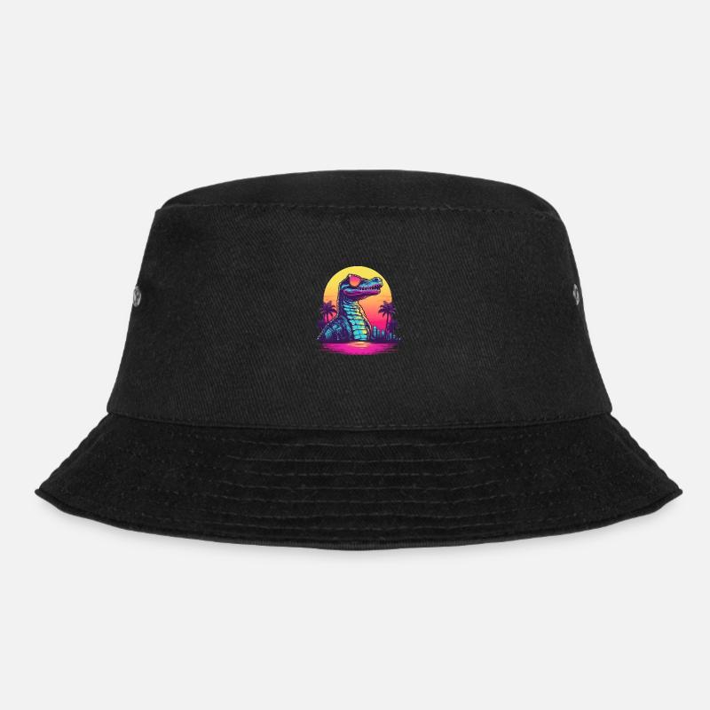 Synthwave crocodile sunset - Bucket Hat - black