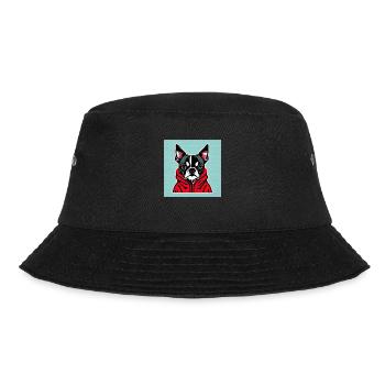 Boston Terrier im roten Kapuzenpullover - Bucket Hat - Schwarz - Vorne - Lela (165cm)