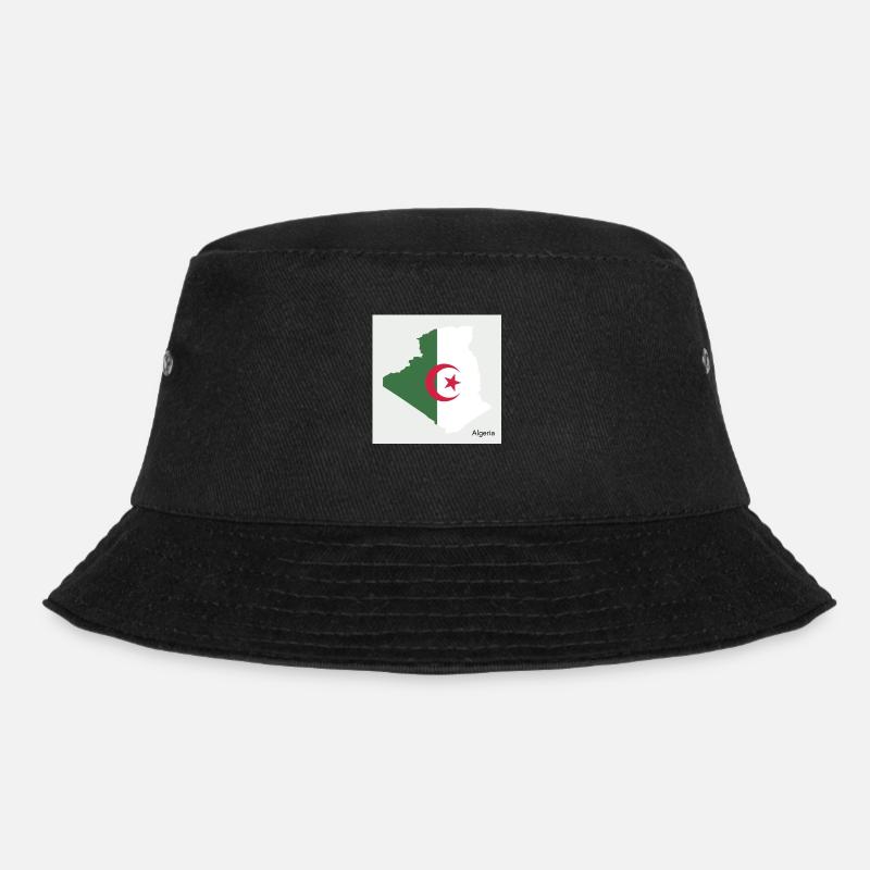 Algeria Flag, Map - Bucket Hat - black