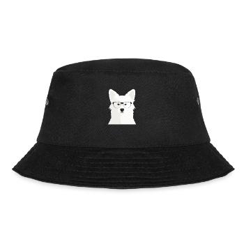 Cleverer Weisser Schäferhund mit Brille - Bucket Hat - Schwarz - Vorne - Lela (165cm)