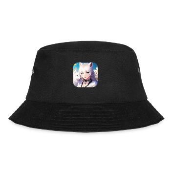 Anime Neko Girl und süßer weißer Hund - Bucket Hat - Schwarz - Vorne - Lela (165cm)