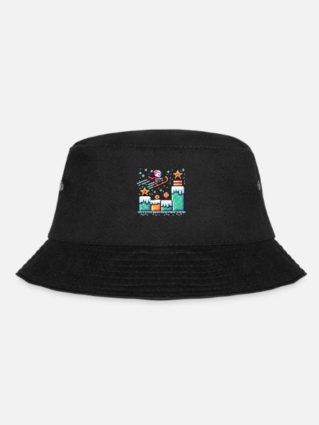 Pixel Winter Wonderland: Retro Gaming Snowland - Bucket Hat - black