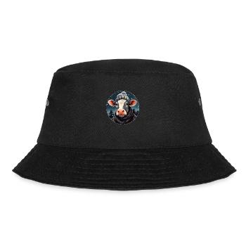 Kuh im Winter - Bucket Hat - Schwarz - Vorne - Lela (165cm)