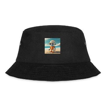 niedlicher kleiner orangefarbener futuristischer Vintage-Roboter - Bucket Hat - Schwarz - Vorne - Lela (165cm)