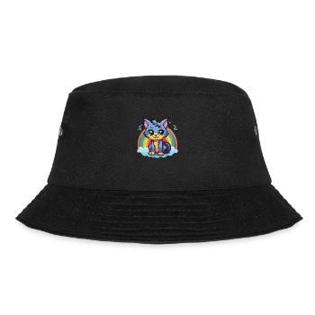 Lebendiges Regenbogenkätzchen-Kunstwerk - Bucket Hat - Schwarz - Vorne - Lela (165cm)