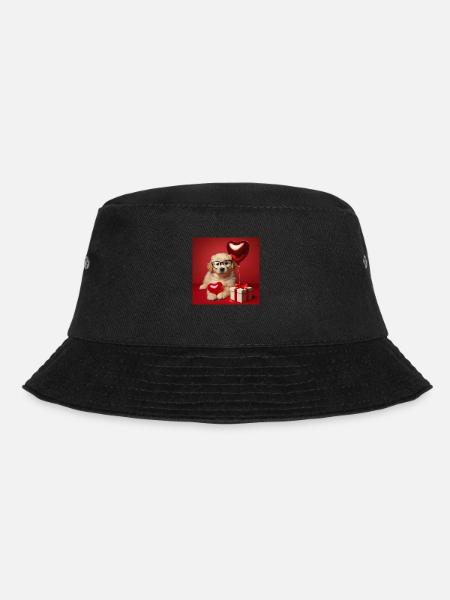 Lovely Puppy with Balloon - Valentine's Day - Bucket Hat - black