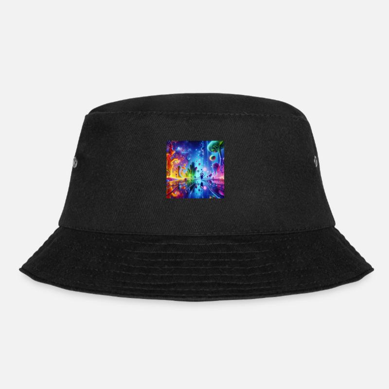 Surreal Dreamscape: Neon Waters - Bucket Hat - black