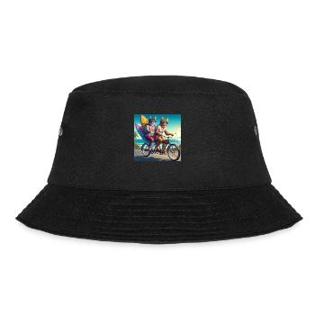 Gato Loco Riding Cat Dudes Bicycle Cat Surfer - Bucket Hat - black - Front - Lela (165cm)