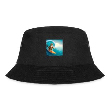 Surfing in Style: Cat on a Surfboard - Bucket Hat - black - Front - Lela (165cm)