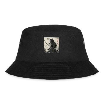 Cat Samurai Japan Ukiyo-E - Bucket Hat - black - Front - Lela (165cm)