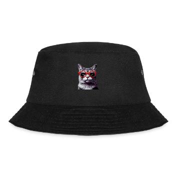 Katze mit roter Brille - Bucket Hat - Schwarz - Vorne - Lela (165cm)
