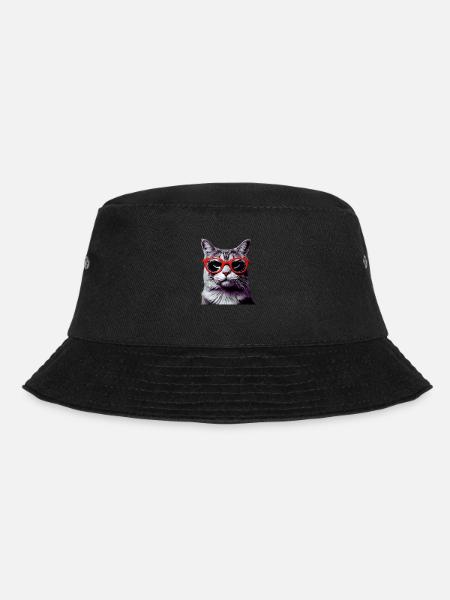Katze mit roter Brille - Bucket Hat - Schwarz