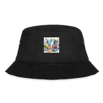 Colourful Autumn City Street - Bucket Hat - black - Front - Lela (165cm)