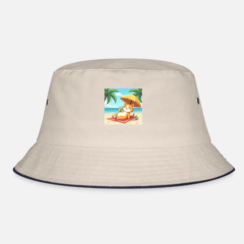 Chat sur la plage au soleil avec boisson - dessin animé Bob