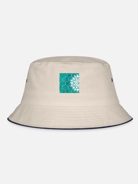 Teal Mandala Moroccan Art - Bucket Hat - ecru/navy - Front