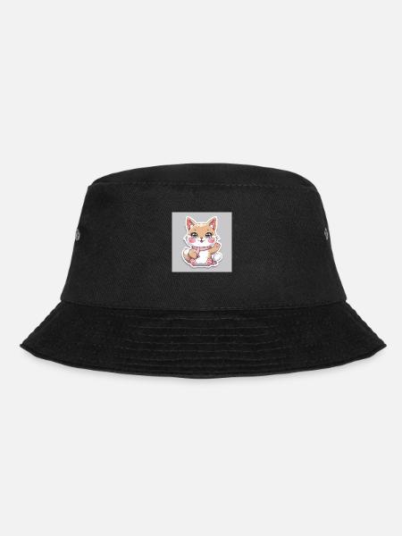 Kawaii Cheerful Animal Sticker - Bucket Hat - black