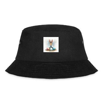 Fröhliche Ostern mit Hase und Ei - Bucket Hat - Schwarz - Vorne - Lela (165cm)