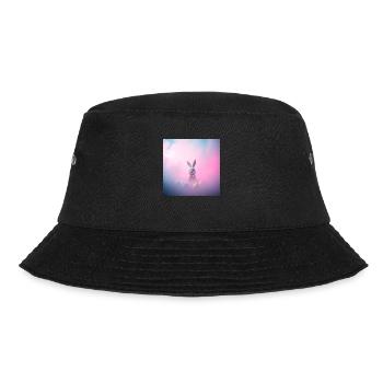 „Der fröhliche Eierhase“ - Bucket Hat - Schwarz - Vorne - Lela (165cm)