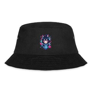 Anime Manga Girl Techwear Cyberpunk Chibi - Bucket Hat - black - Front - Lela (165cm)