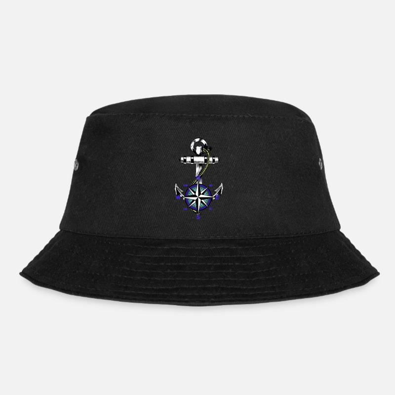 Anker Nautik Maritim Seemann Kompass Ahoi - Bucket Hat - Schwarz