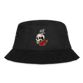 Skull Rose cooles Vintage Motiv - Bucket Hat - Schwarz - Vorne - Lela (165cm)