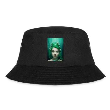 Mermaid with coral green hair - Bucket Hat - black - Front - Lela (165cm)