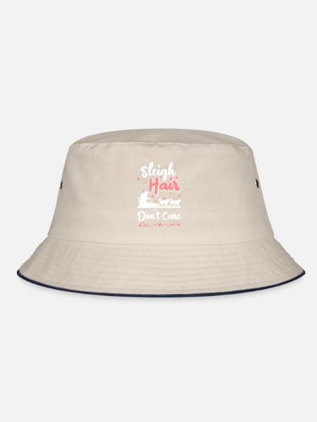 Tobogganing Christmas Winter Sports Wooden Sledge - Bucket Hat - ecru/navy - Front