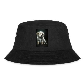 Weißer Welpe - Bucket Hat - Schwarz - Vorne - Lela (165cm)
