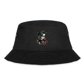 Cartoon little girl with glasses in gothic style - Bucket Hat - black - Front - Lela (165cm)
