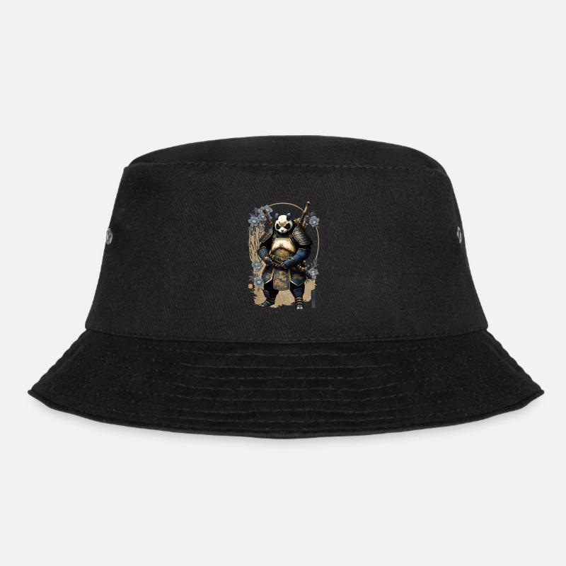 Panda in samurai armor in ukiyo-e style - Bucket Hat - black