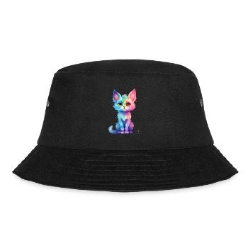 Süßes Aqua Pastell Buntes Katzendesign - Bucket Hat - Schwarz - Vorne - Lela (165cm)