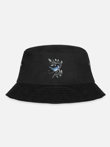 Blauer Eichelhäher auf einem Zweig mit Blättern - Bucket Hat - Schwarz