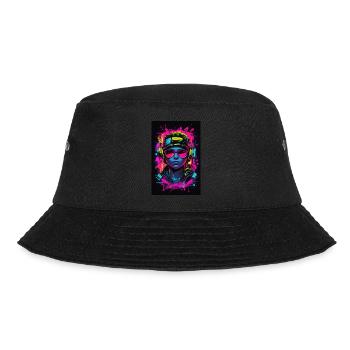 Neon Farben auf schwarzem Grund. - Bucket Hat - Schwarz - Vorne - Lela (165cm)