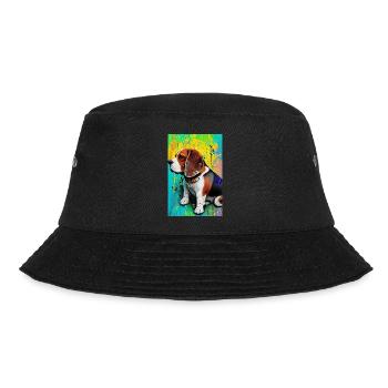 Modernes Pop-Art Print | bunt | Beagle Hund - Bucket Hat - Schwarz - Vorne - Lela (165cm)