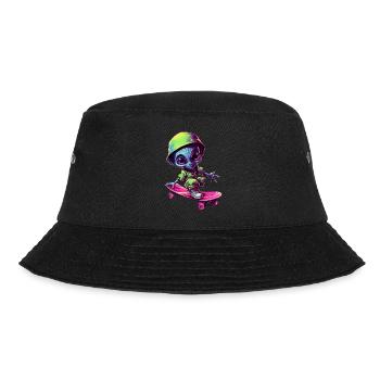 Blau-Pinker Alien Skateboarder: Kosmische Tricks - Bucket Hat - Schwarz - Vorne - Lela (165cm)