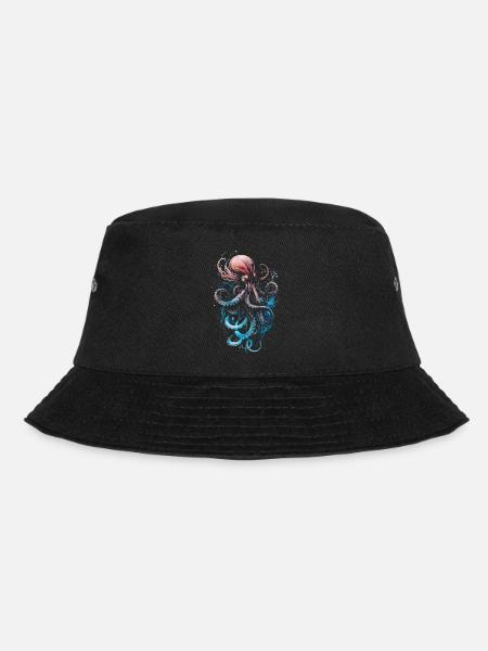 Rosa Blauer Oktopus auf schwarzem Untergrund - Bucket Hat - Schwarz