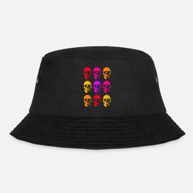 Farbige lineare Totenkopfkunst - Bucket Hat - Schwarz
