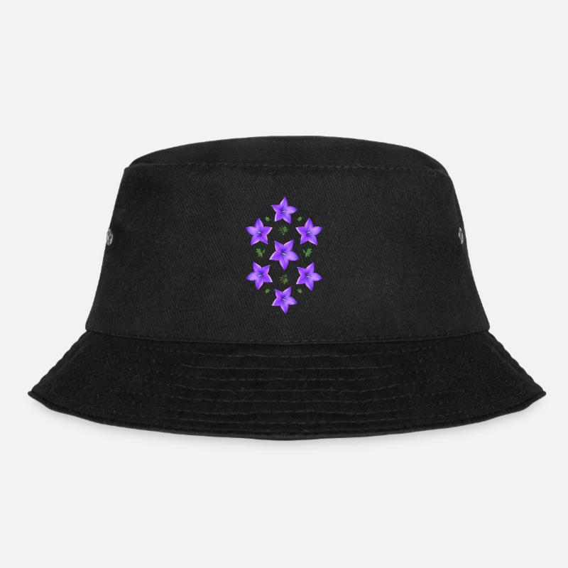 lila Blume - Glockenblume - Bucket Hat - Schwarz